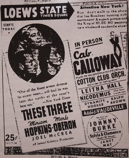Vendredi 24 avril 1936 : courez, courez ! jusqu'au Loew's State pour voir Cab Calloway !
