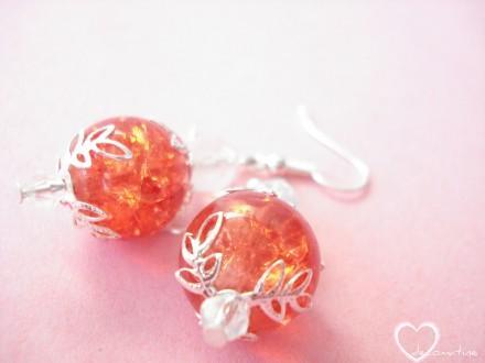 Boucles d’oreilles perle en verre oranges et blanches