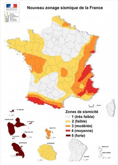 Nouveau zonage sismique de la France (entrée en vigueur le 1er mai 2011)