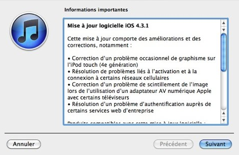 IOS 4.3.1 est disponible au téléchargement!