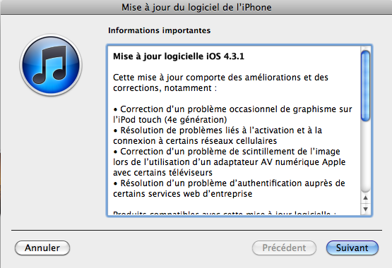 iOS 4.3.1 est disponible au téléchargement