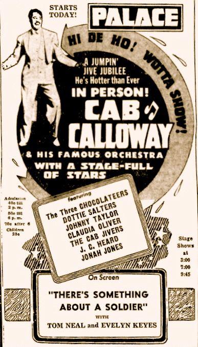Mardi 28 mars 1944 : Avant le cinéma, un petit concert de Cab Calloway au Palace !