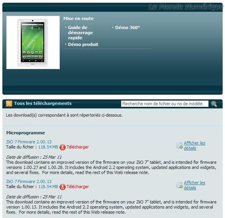 Mise à jour Android 2.2 disponible pour la tablette Creative Ziio 7