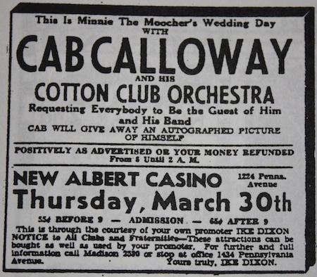 Jeudi 30 mars 1933 : venez réclamer votre photo dédicacée de Cab Calloway !