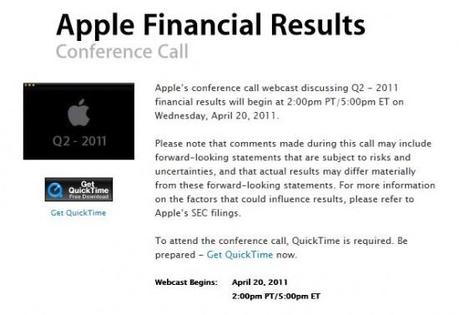 Apple resultats Q2 2011 Apple : les résultats financiers du second trimestre dévoilés le 20 avril