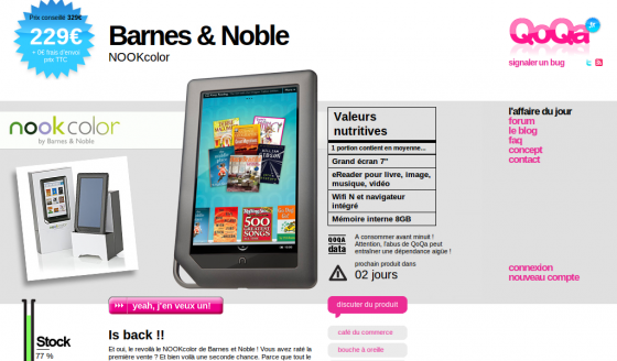 nook color qoqa 560x328 La tablette Android Nook Color est en vente sur qoqa.fr (please RT)