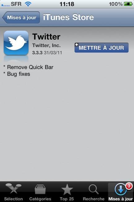 Application Twitter pour iOS : la « quick bar » supprimée