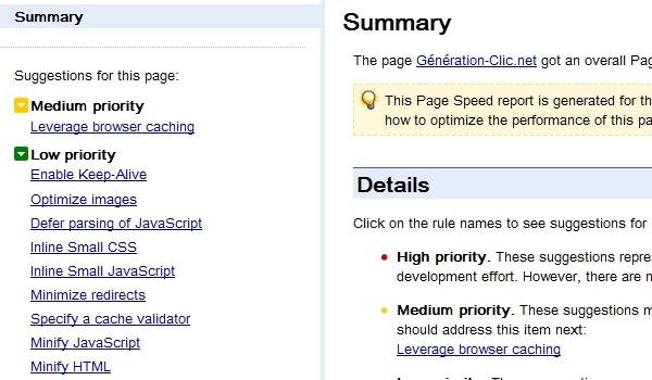 PageSpeedOnline Page Speed de Google : Maintenant sur le Web