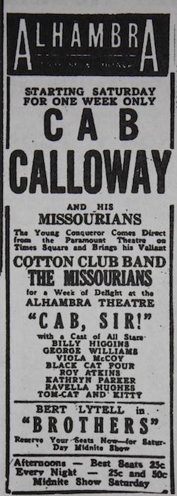 Samedi 4 avril 1931 : Call that Cab avec Calloway à l'Alhambra !