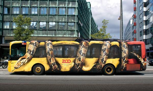 Un serpent énorme sur un bus