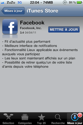 L’application Facebook pour iPhone mise à jour en version 3.4