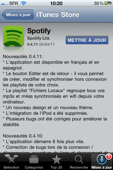 Mises à jour pour les applications Spotify et Facebook