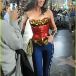 Adrianne Palicki in full Wonder Woman costume as she films the pilot for the new television series along Hollywood Boulevard in Hollywood, Ca