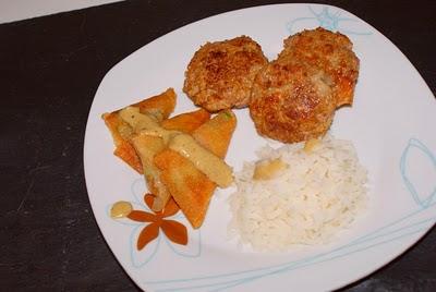 Palets de viande et croustillants de légumes avec sa sauce pistou