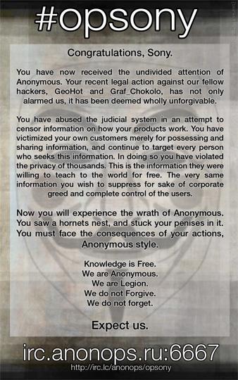 1643140748 sonyop2 Les Anonymous vont sattaquer à Sony !