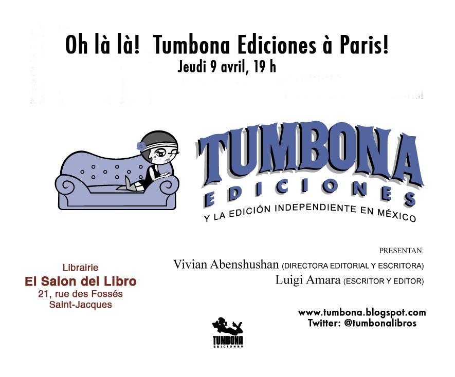 Tumbona ediciones, rencontre avec les éditeurs-écrivains, Vivian Abenshushan et Luigi Amara. Jeudi 7 avril à 19h à la librairie