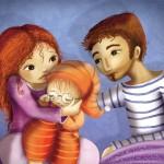 illustration enfant pleure ses parents le consolent