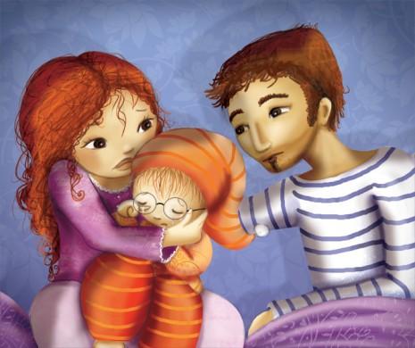 illustration enfant pleure ses parents le consolent