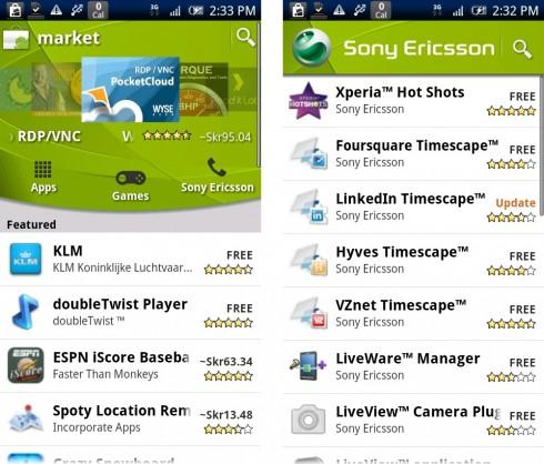 Android Market Sony Ericsson Channel 490x418 Une section Sony Ericsson dans lAndroid Market