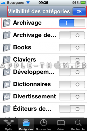 Tutoriel : Alléger Cydia en désactivant les « Catégories »