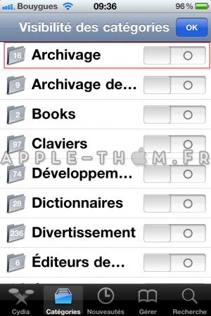 Tutoriel : Alléger Cydia en désactivant les « Catégories »