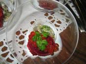 Tartare d'huitres,sorbet betteraves rouges caviar truite