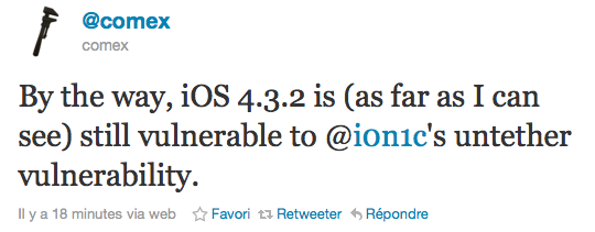 Le jailbreak untethered de i0n1c fonctionne sur iOS 4.3.2