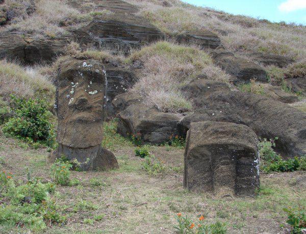 Rano Raraku intérieur - moai n° 108 (ŕ gauche) & 109 (ŕ droite) - numérotation de Routledge - 31/12/2008