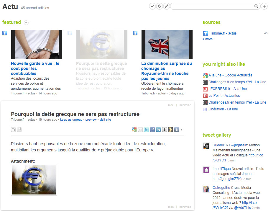 Feedly Suggestions Feedly permet également de découvrir de nouvelles sources dinformation