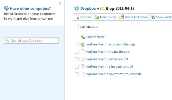 Dropbox WPTimeMachine Sauvegarder les fichiers de Wordpress sur sa Dropbox