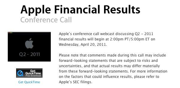 [Rappel]Q2 - 2011 : Conférence téléphonique Apple le 20 avril...
