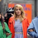 'Glee' in NYC! Jenna Ushkowitz, Dianna Agron and Kevin McHale walk onto the set of 'Glee' filming on location in Times Square