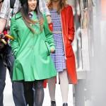 'Glee' in NYC! Jenna Ushkowitz, Dianna Agron and Kevin McHale walk onto the set of 'Glee' filming on location in Times Square