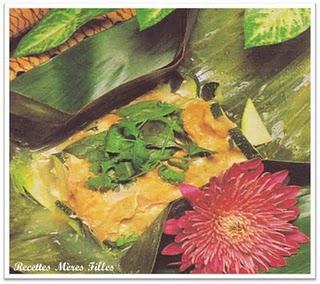 La recette Poisson blanc : Hor Mok ou flan de poisson au curry rouge dans sa feuille de bananier