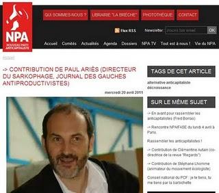 NPA : Contribution de Paul Ariès (directeur du Sarkophage, journal des gauches antiproductivistes)