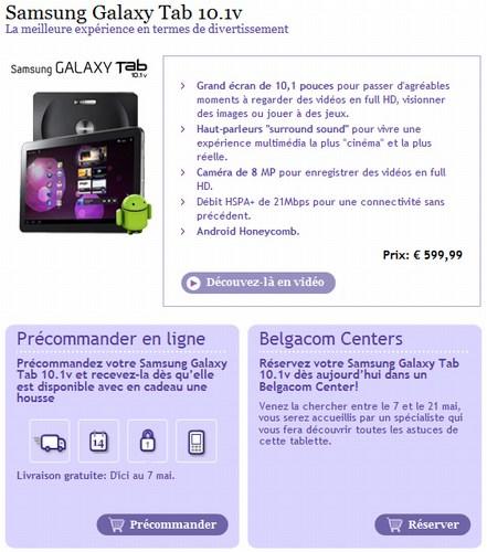 La Galaxy Tab 10.1v disponible en Belgique à partir du 7 mai, les réservations sont ouvertes…