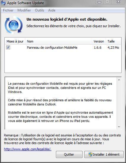 MobileMe : Mise à jour du panneau de contrôle Windows