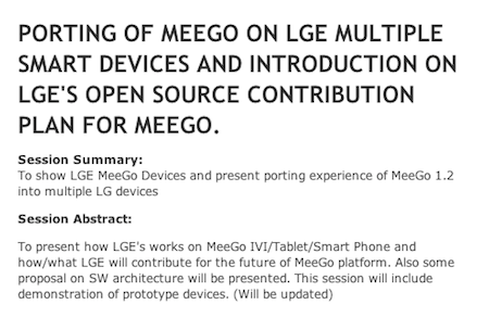 Confirmed LG LGE present prototype devices May MeeGo Conference 450 Des terminaux LG sous MeeGo !