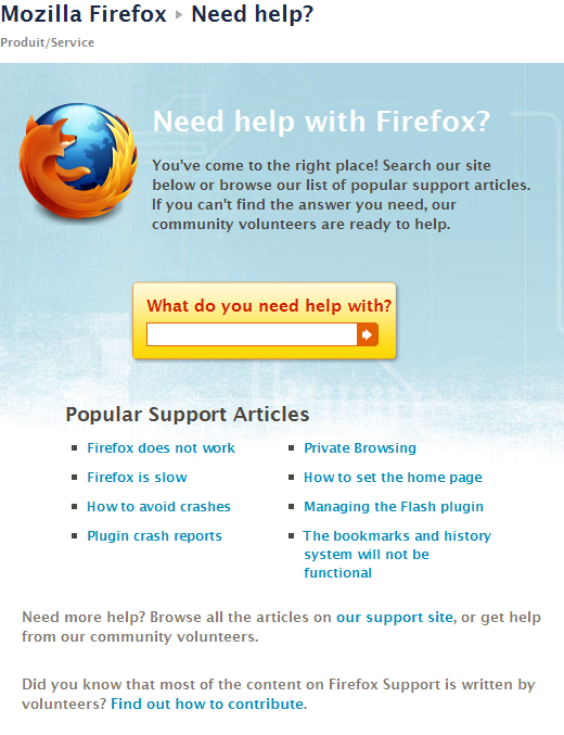 Analyse de la page Facebook de Mozilla Firefox : onglet Need Help
