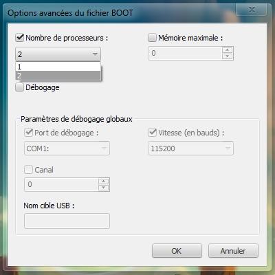 Options Boot Accélérer le démarrage de Windows en activant plus de processeurs