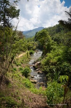 La rivière et au fond, la jungle où on était la veille (Massif du Pegunungan Meratus, Kalimantan Sud, Indonésie)