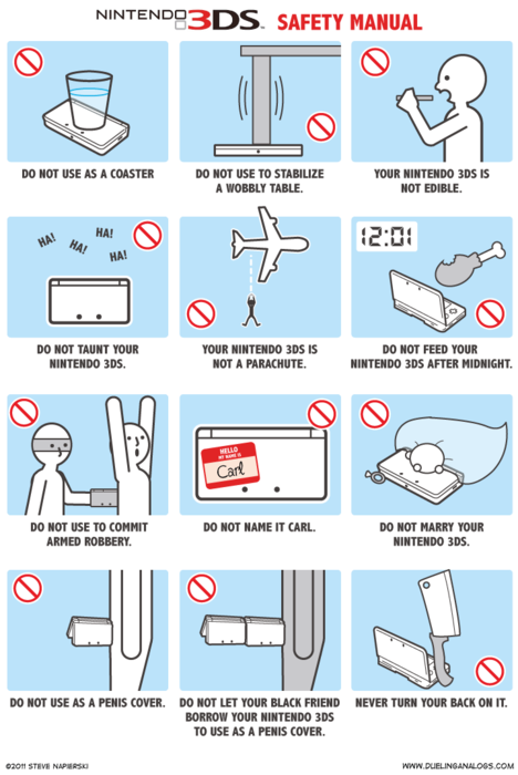 graffr:

(via Nintendo 3DS Safety Manual - Dueling Analogs)
