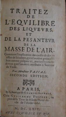 Bibliophilie et sciences: Pascal et la pesanteur de l'air