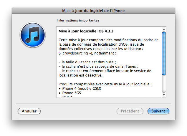 iOS 4.3.3 disponible pour iPhone, iPod Touch et iPad