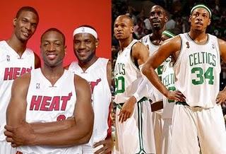 Les Boston Celtics contre les Miami Heat aux playoffs.