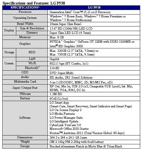 Lancement des PC portables série « Blade » LG P430 et P530