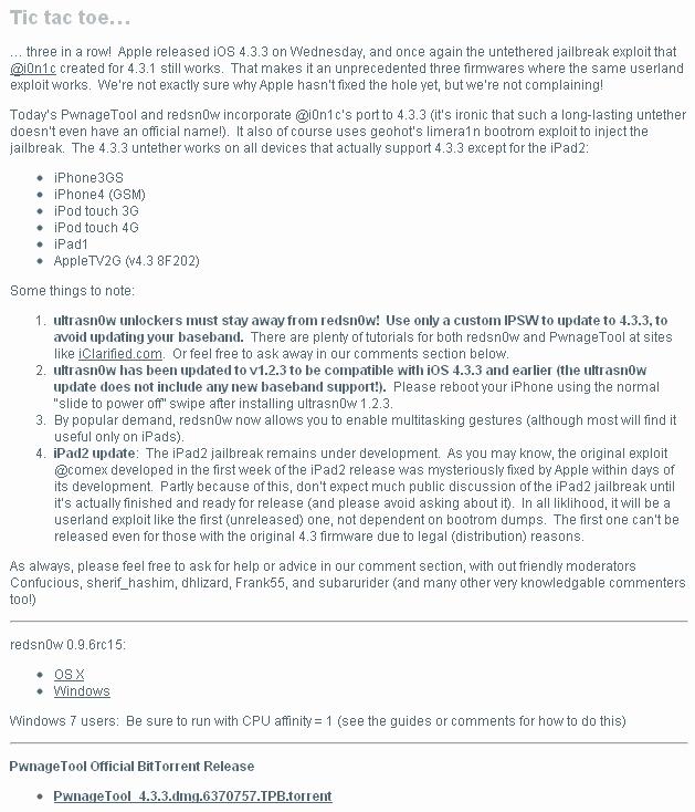 [TUTO] : Jailbreak untethered iOS 4.3.3