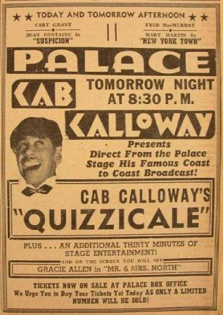 Mercredi 13 mai 1942 : ne manquez pas l'enregistrement de Quizzicale, le show radio de Cab Calloway