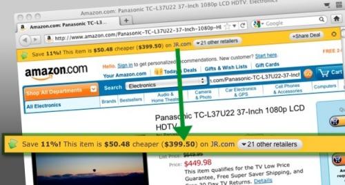 Invisible hand: price comparison browser plug in