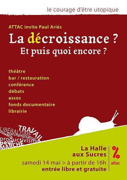 Samedi 14 mai : Pièce de théâtre sur le commerce équitable et conférence de Paul Ariès à la Halles aux Sucres.